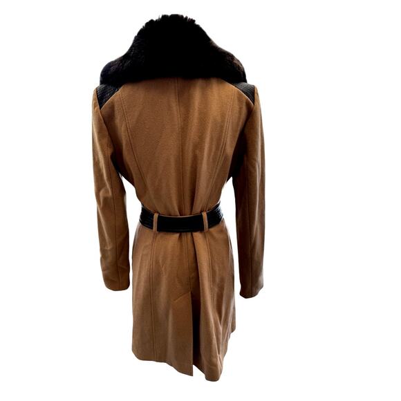 "VIA SPIGA" Stunning Wool Coat, Faux Fur Trim, Asymmetrical Zipper,Belted,8 - Picture 2 of 16